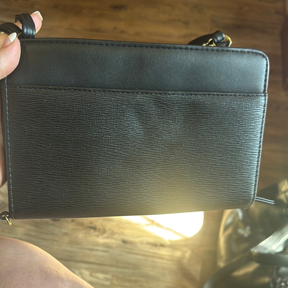 Black Leather Clutch with Matte Finish and Zipper Closure-